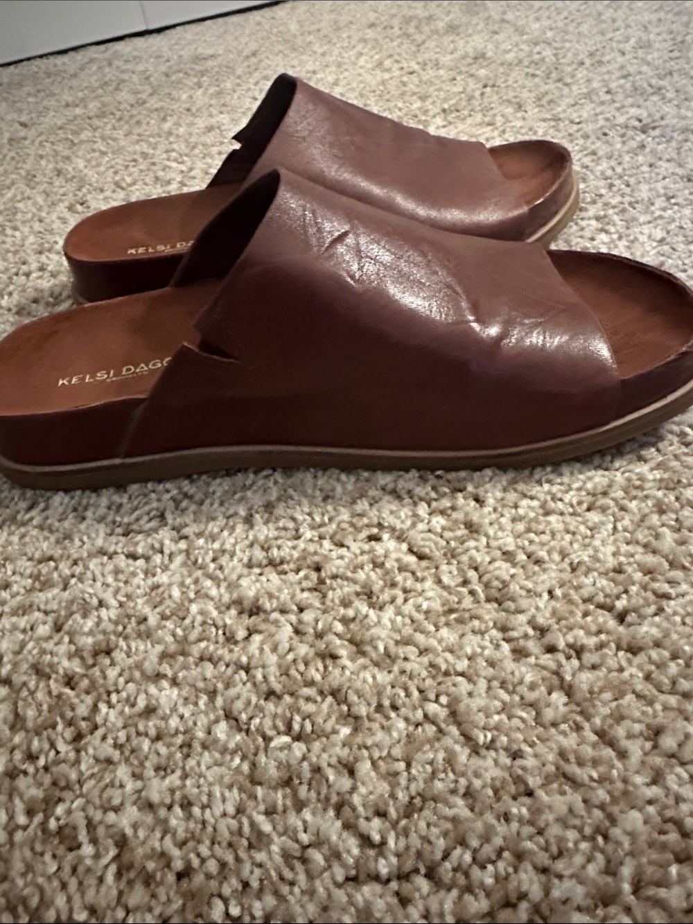 Kelsi Dagger Chestnut Leather Slide Sandals - Picture 3 of 4